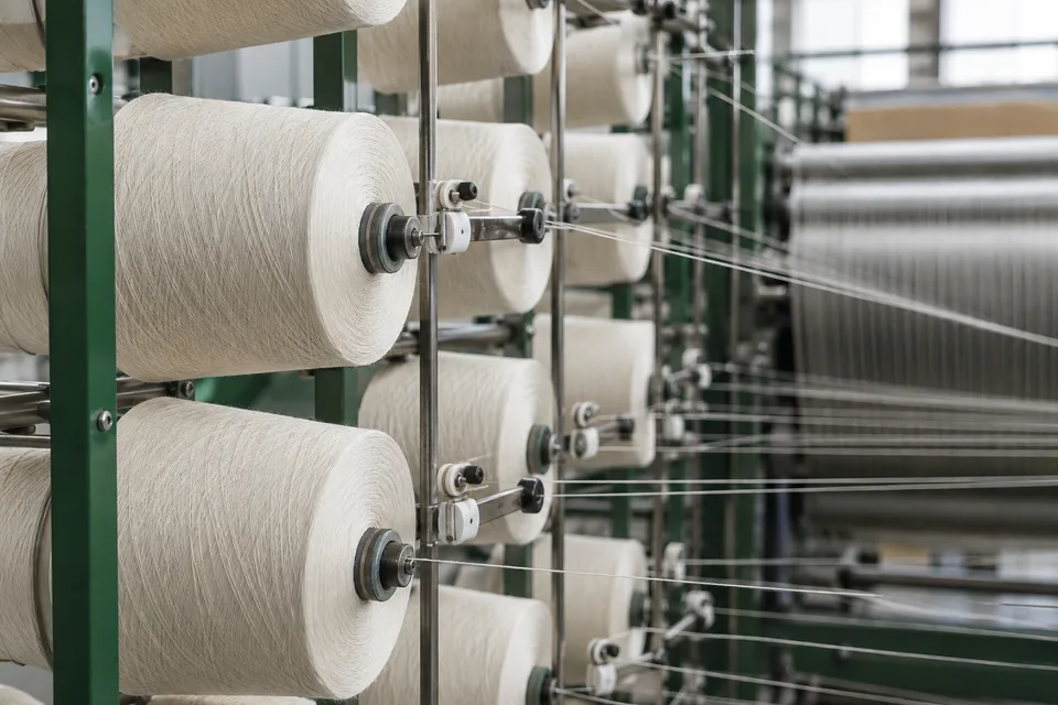 Illustration of warp yarn packages and thread guides